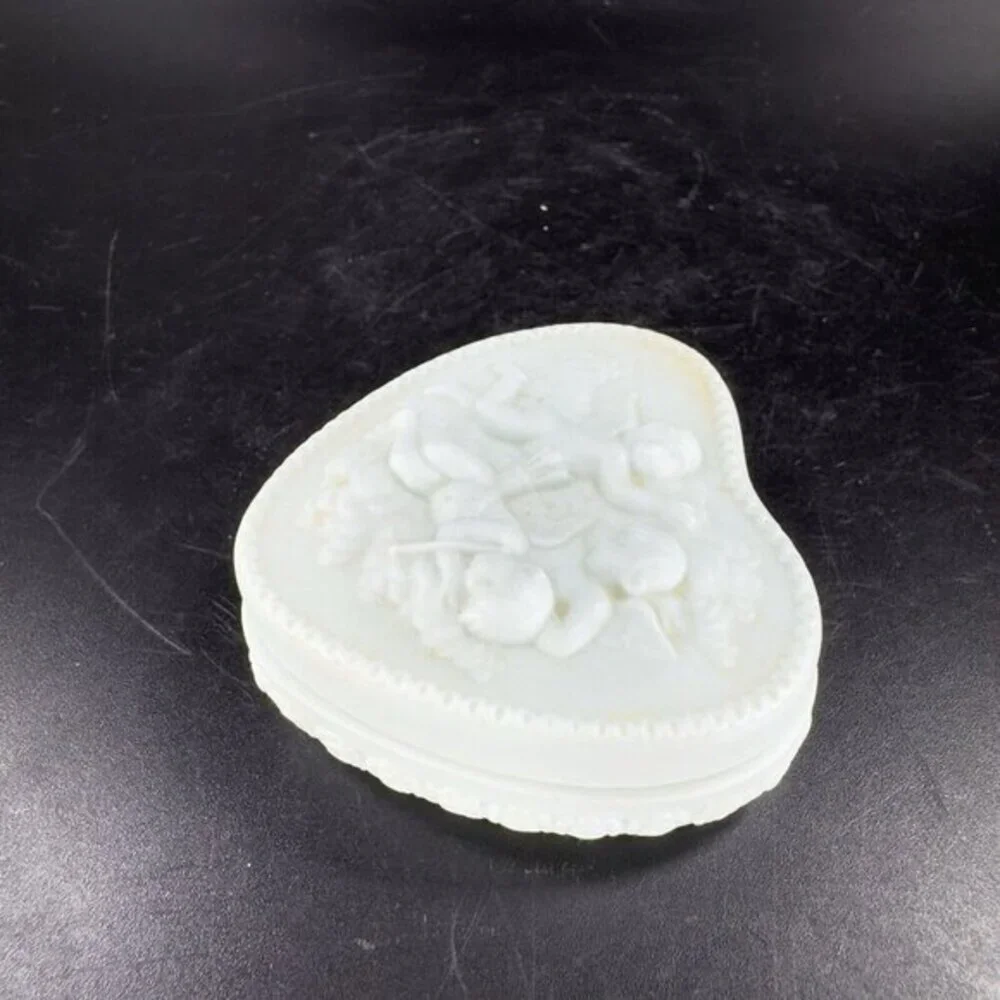 1984 Lladro Small Heart Shaped Trinket Box‎ Three Cherubs Light Blue Porcelain